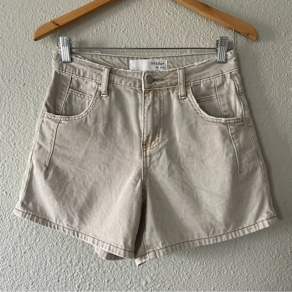 Bridge by GLY Mom Cuffed Shorts Womens 24 Tan Mid Rise Distressed Khaki Boho - Picture 5 of 15